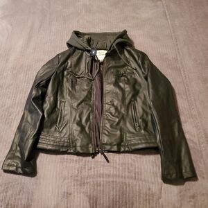 Maralyn & Me Black Leather Jacket with Hood